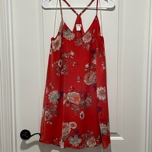 CUTE! Eyeshadow Womens Medium Red Sleeveless Racerback Floral Mini Resort Dress